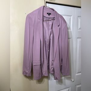 Lilac knit blazer, no button, bottom on sleeve, faux pockets